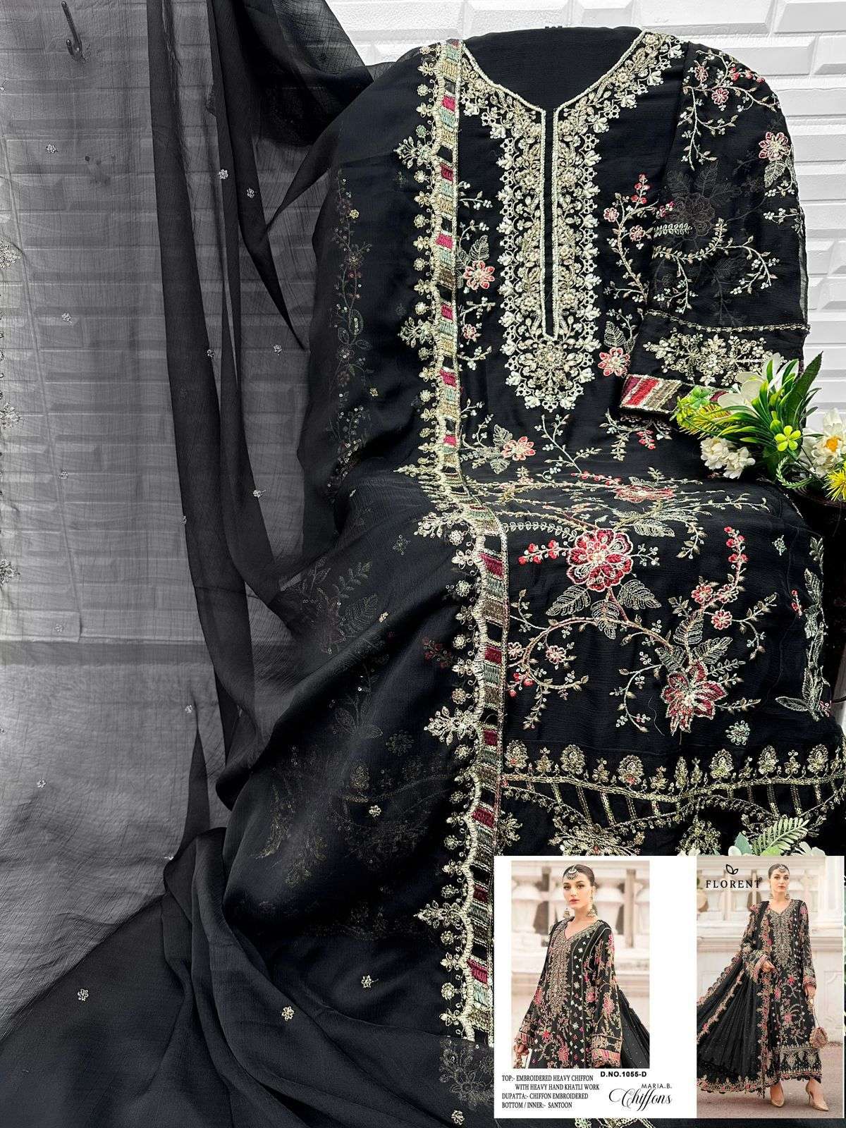 FLORENT D NO 1055 CHIFFON HEAVY EMBROIDERED DESIGNER PAKISTANI SUIT