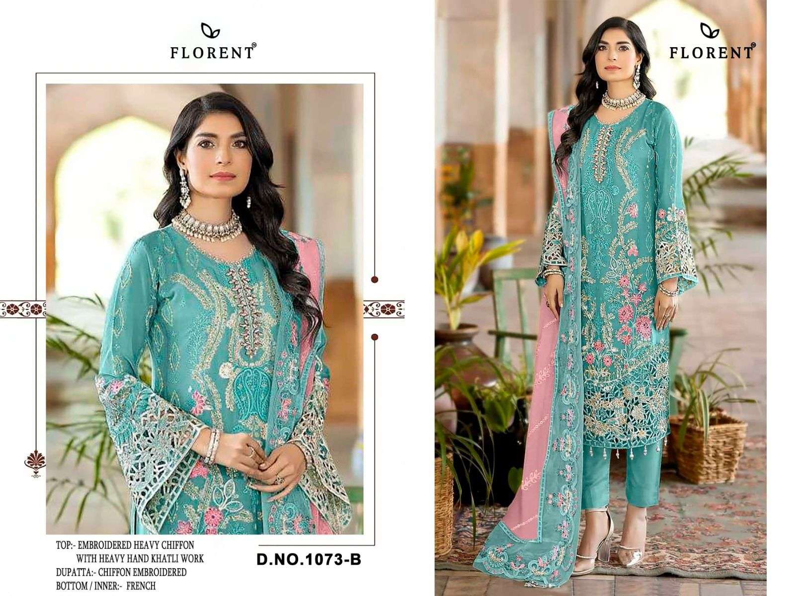 FLORENT D NO 1073 HEAVY EMBROIDERY DESIGNER WORK PAKISTANI SUIT