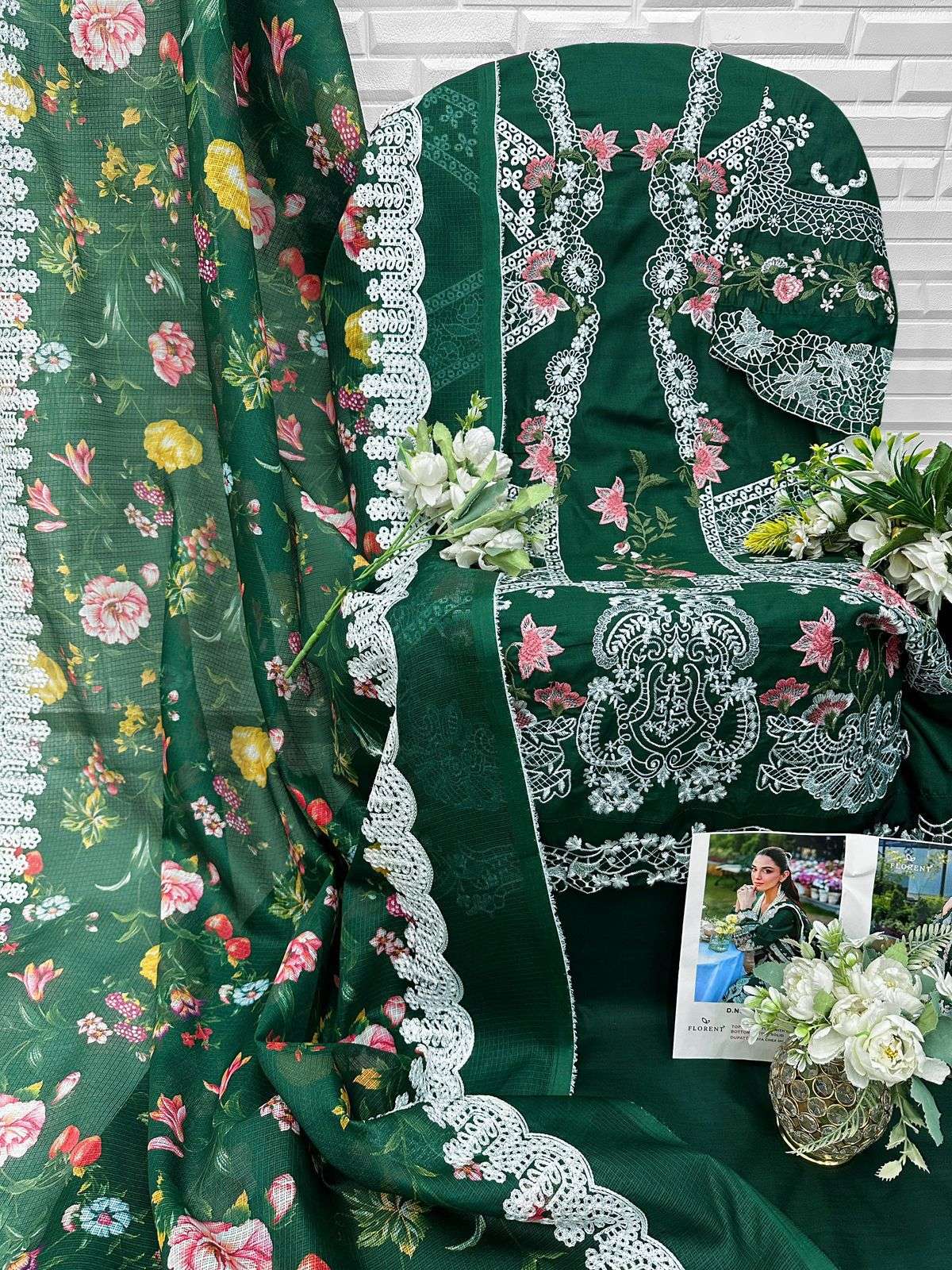 FLORENT D NO 1074 COTTON WITH HEAVY EMBROIDERY DESIGNER WORK SUIT