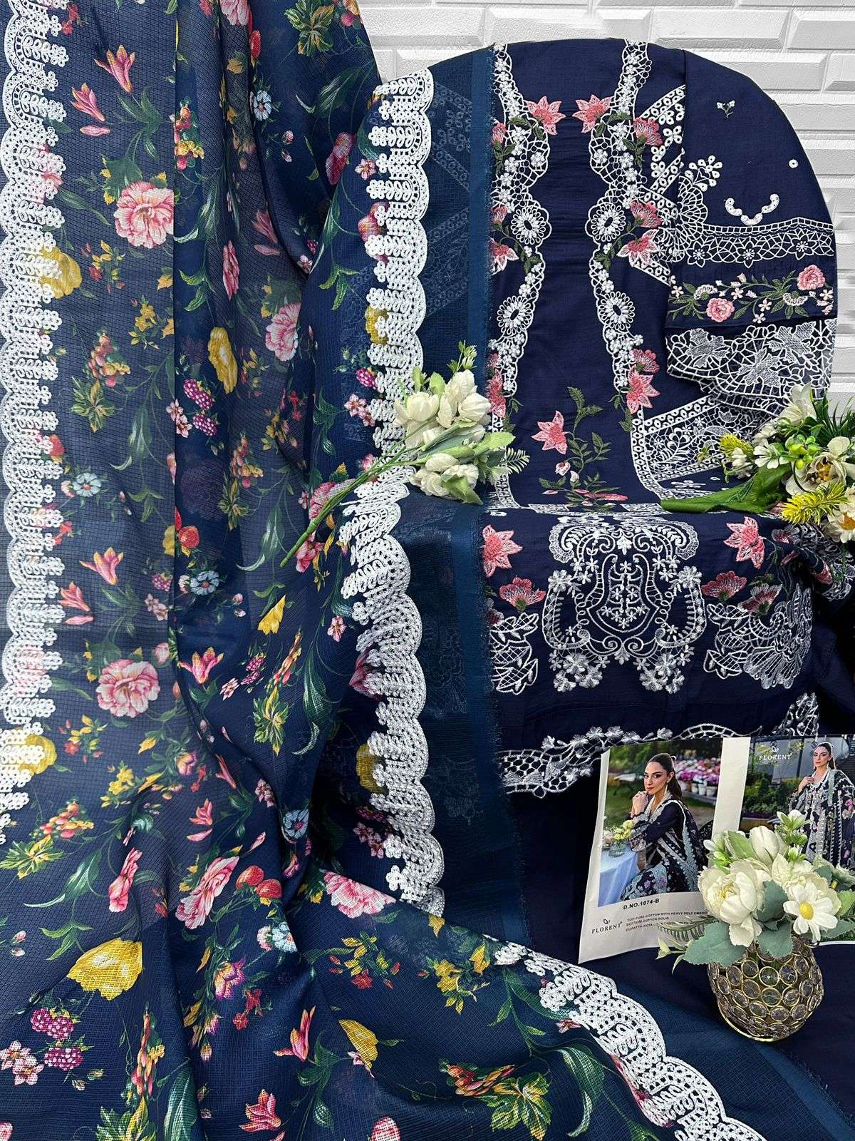 FLORENT D NO 1074 COTTON WITH HEAVY EMBROIDERY DESIGNER WORK SUIT