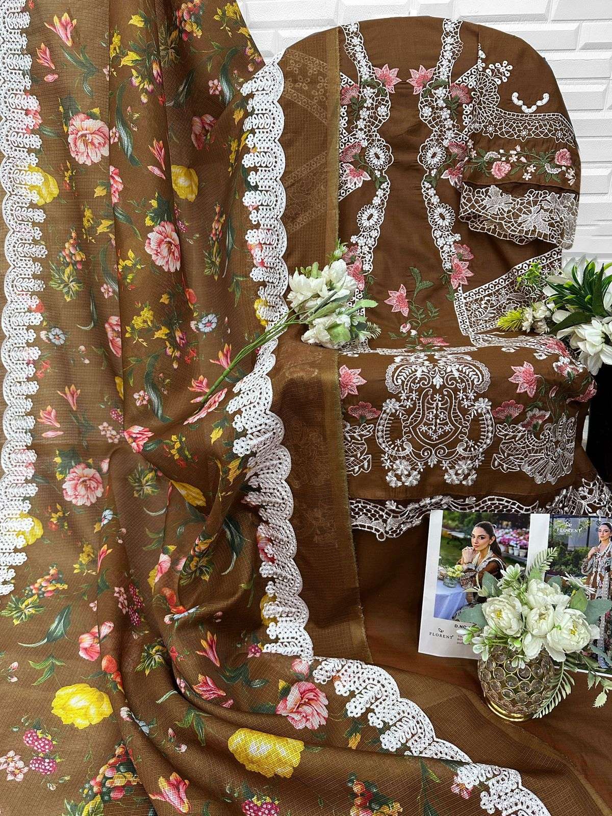 FLORENT D NO 1074 COTTON WITH HEAVY EMBROIDERY DESIGNER WORK SUIT