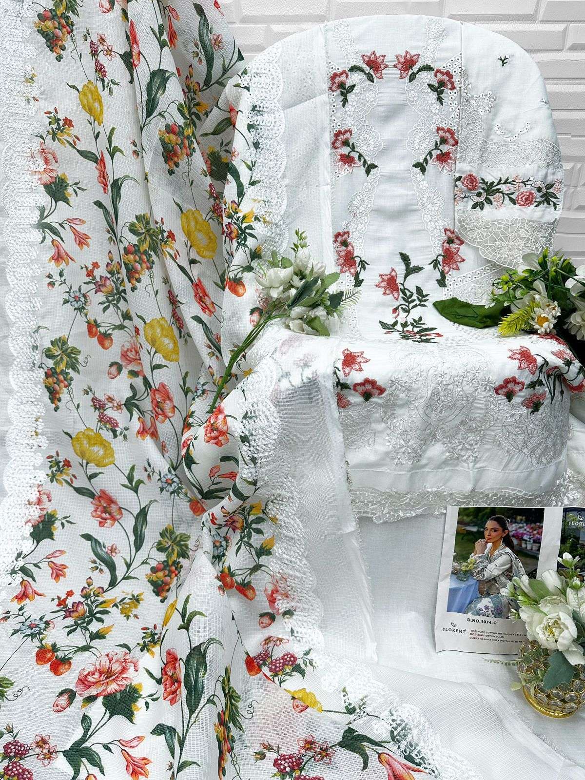 FLORENT D NO 1074 COTTON WITH HEAVY EMBROIDERY DESIGNER WORK SUIT