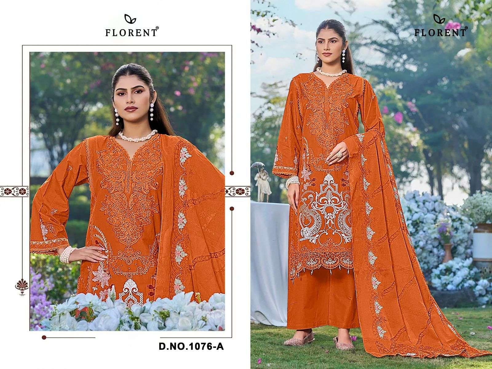 FLORENT D NO 1076 COTTON WITH HEAVY EMBROIDERY DESIGNER WORK SUIT