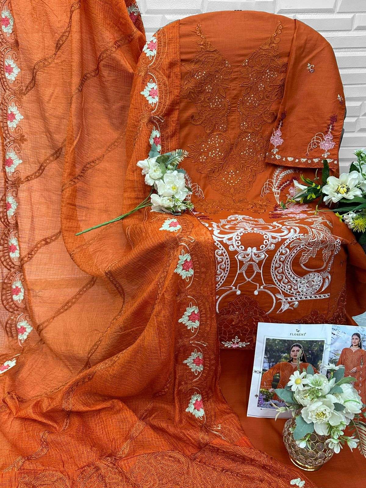 FLORENT D NO 1076 COTTON WITH HEAVY EMBROIDERY DESIGNER WORK SUIT