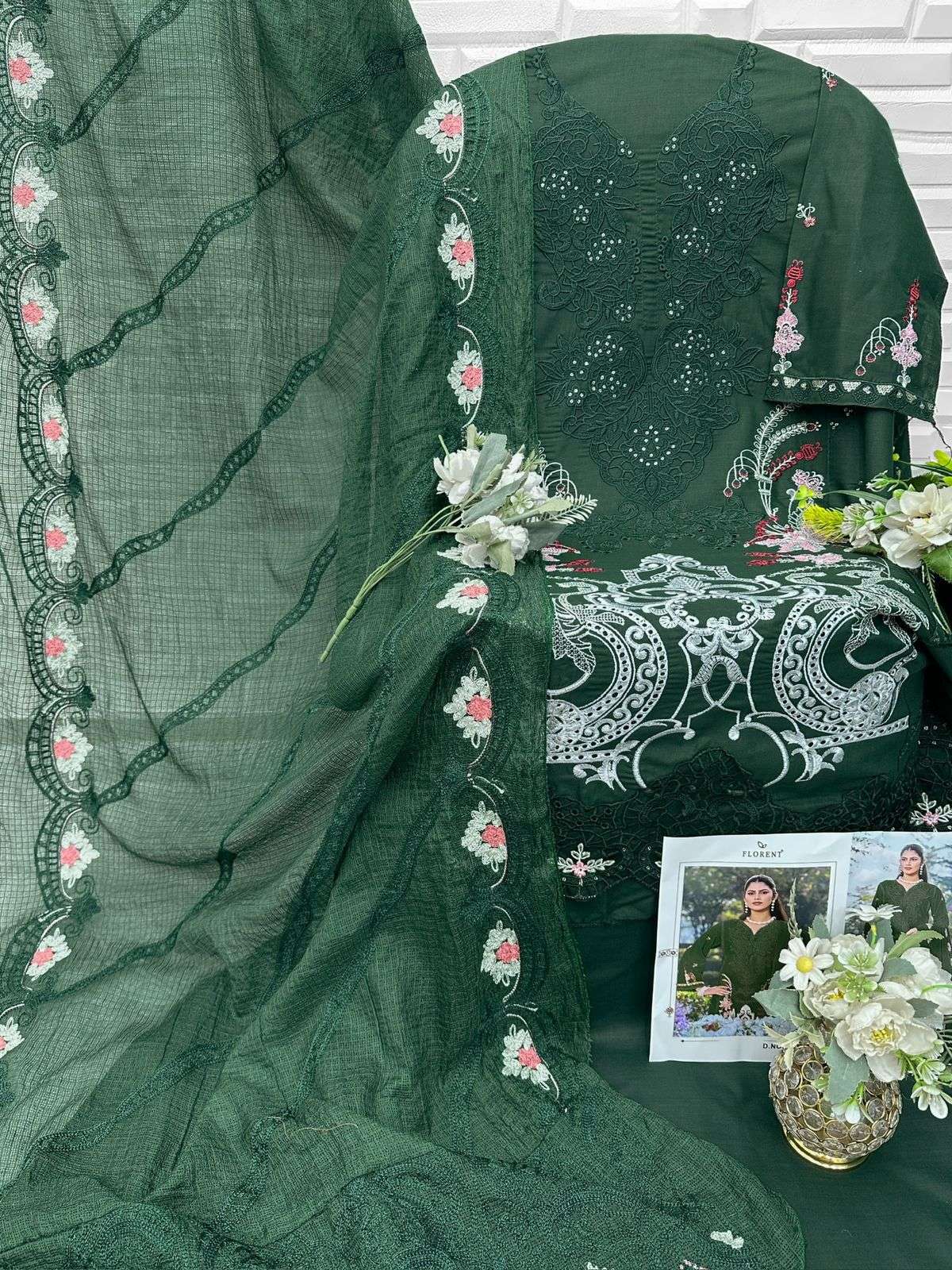 FLORENT D NO 1076 COTTON WITH HEAVY EMBROIDERY DESIGNER WORK SUIT