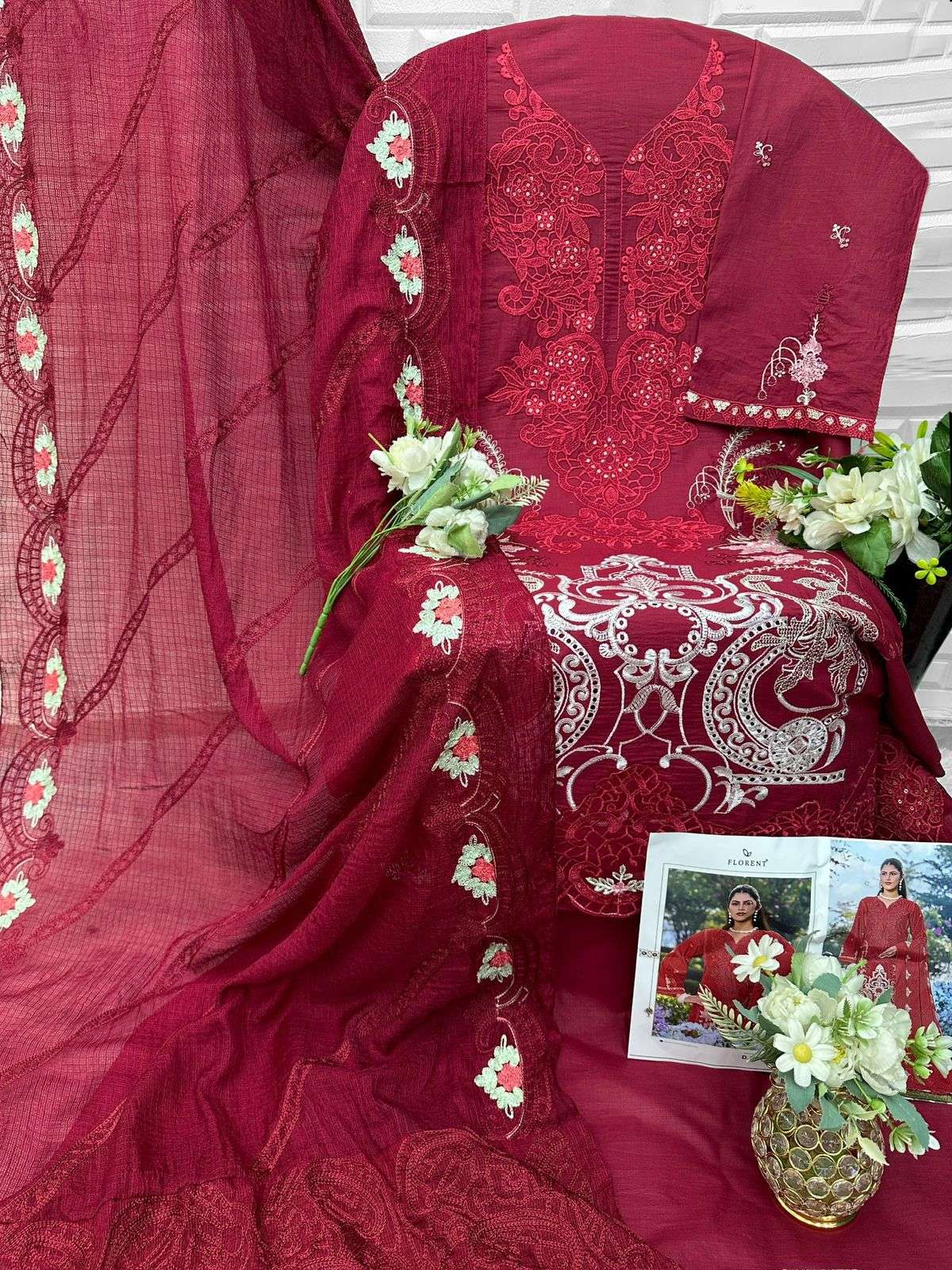 FLORENT D NO 1076 COTTON WITH HEAVY EMBROIDERY DESIGNER WORK SUIT
