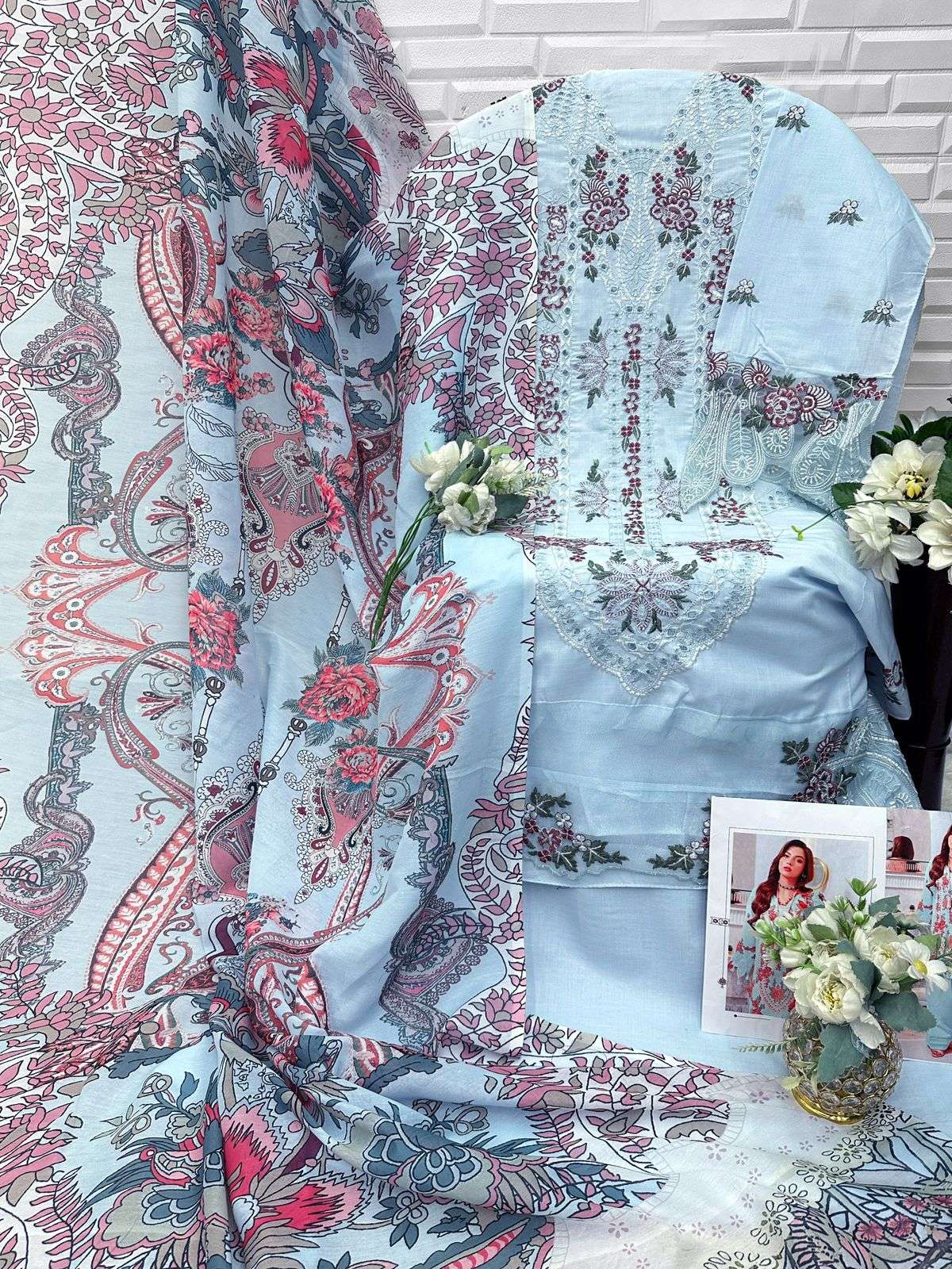 FLORENT D NO 1077 COTTON WITH HEAVY EMBROIDERY DESIGNER WORK PAKISTANI SUIT