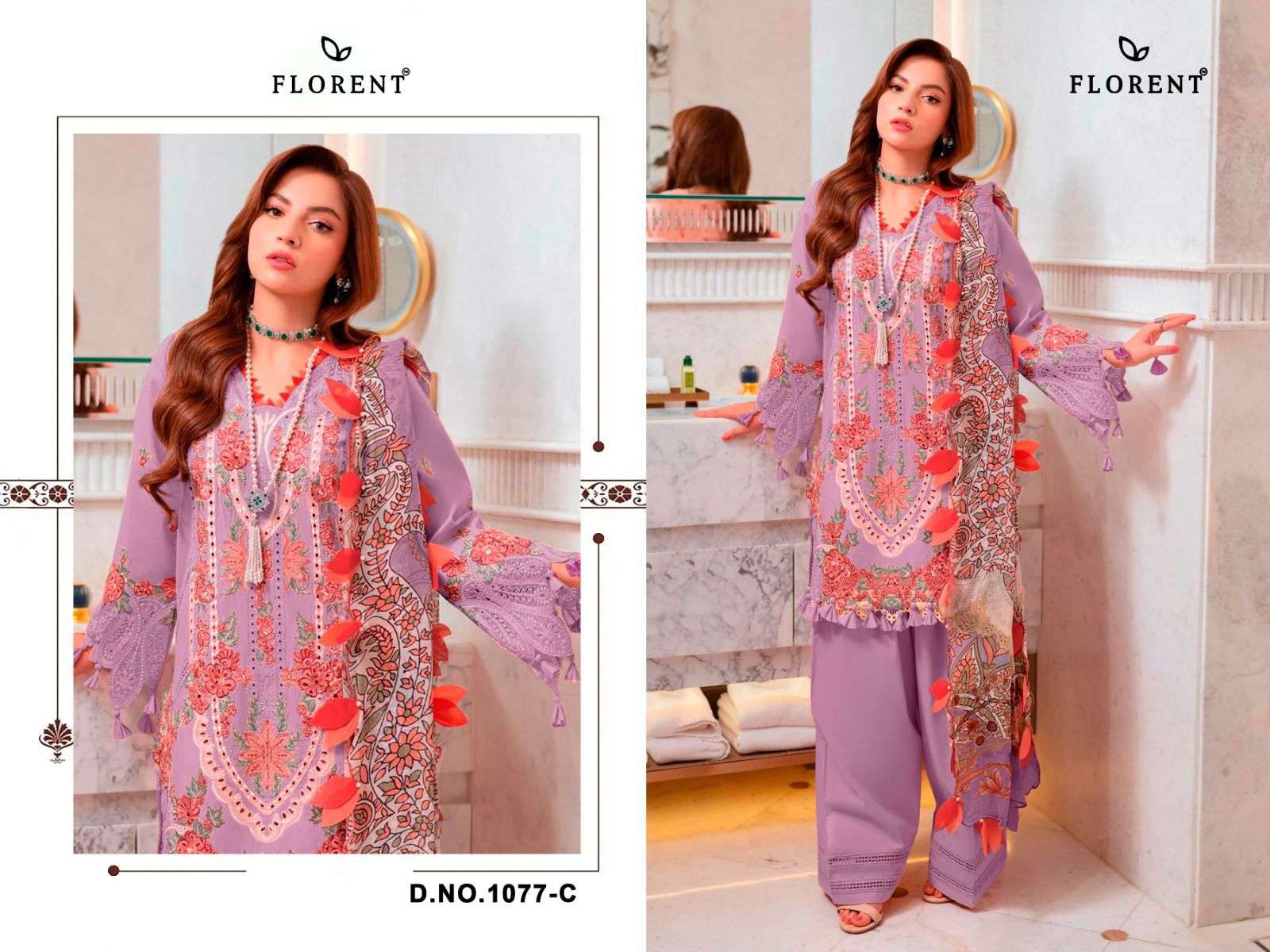 FLORENT D NO 1077 COTTON WITH HEAVY EMBROIDERY DESIGNER WORK PAKISTANI SUIT