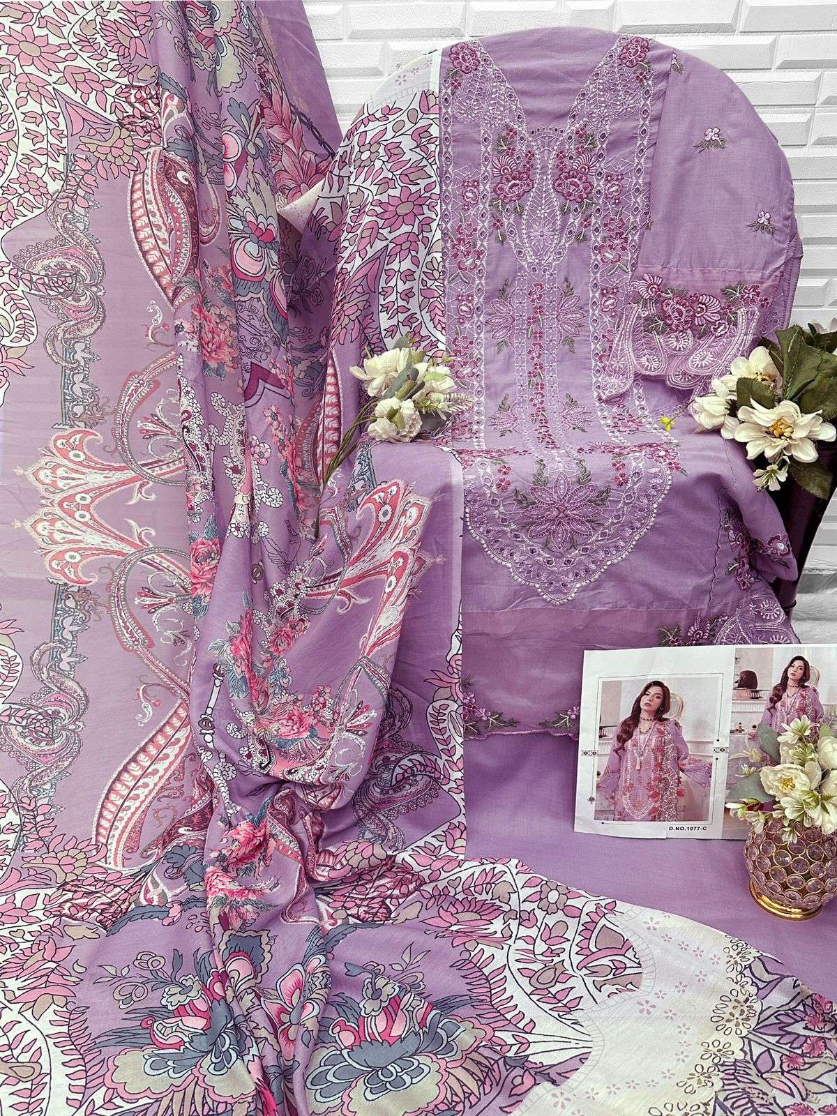 FLORENT D NO 1077 COTTON WITH HEAVY EMBROIDERY DESIGNER WORK PAKISTANI SUIT