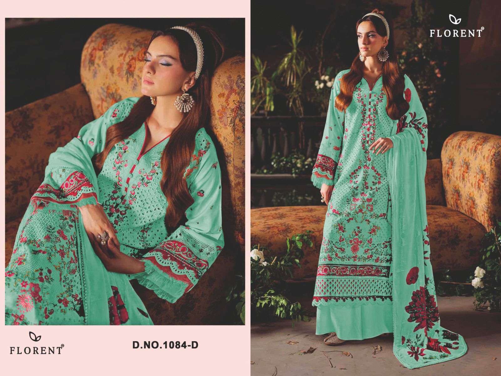 FLORENT D NO 1084 COTTON WITH HEAVY EMBROIDERY DESIGNER WORK SUIT