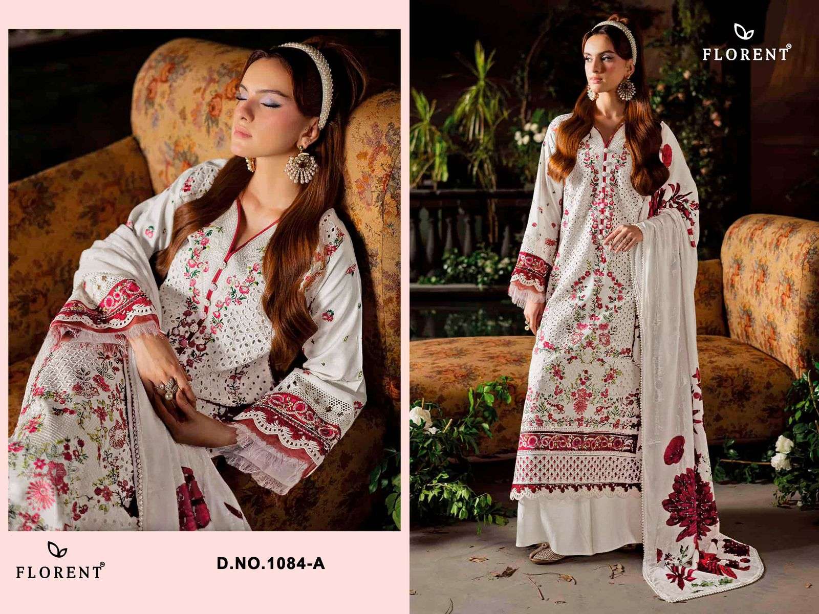 FLORENT D NO 1084 COTTON WITH HEAVY EMBROIDERY DESIGNER WORK SUIT