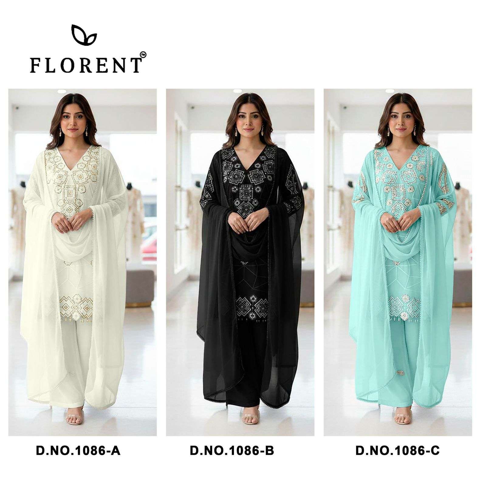 FLORENT D NO 1086 GEORGETTE BEAUTIFUL DESIGNER WORK PAKISTANI STYLE SUIT