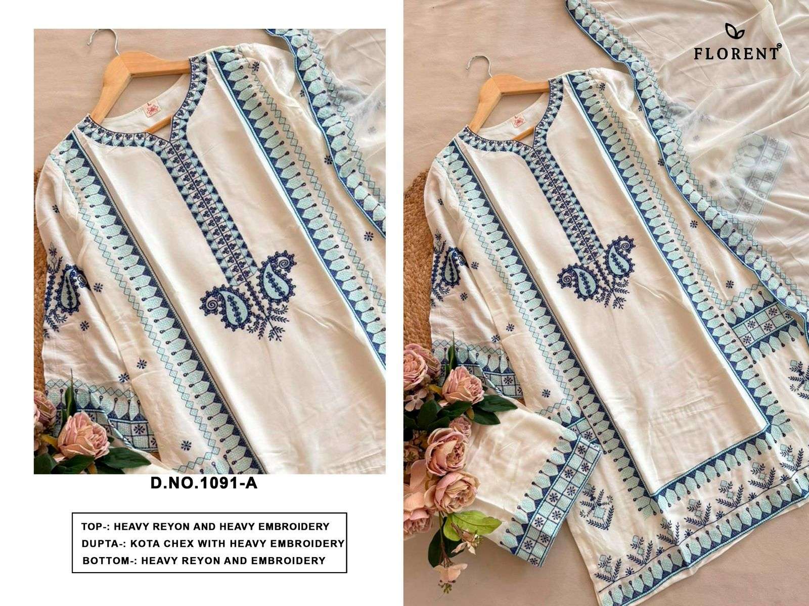 FLORENT D NO 1191 RAYON HEAVY EMBROIDERED DESIGNER READY MADE PAKISTANI SUIT