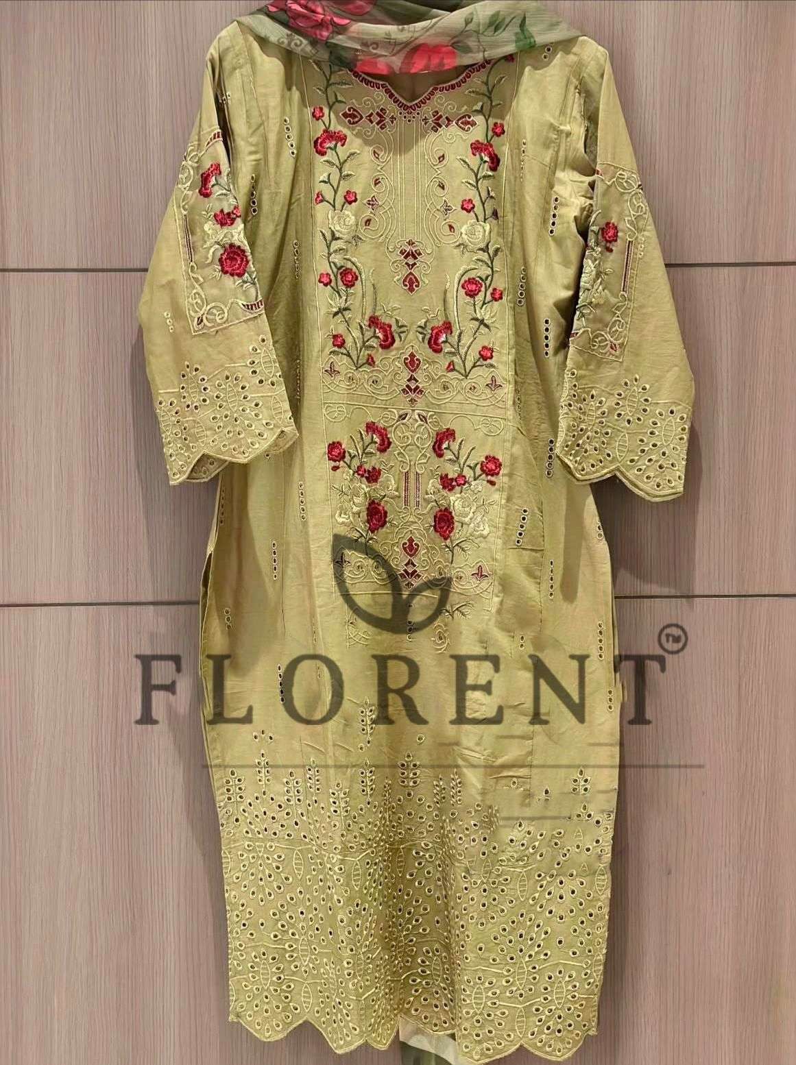 FLORENT TM DESIGN NO - 1049 ABCD CAMBRIC COTTON HEAVY CHIKANKARI EMBROIDERED WORK PAKISTANI SALWAR SUIT