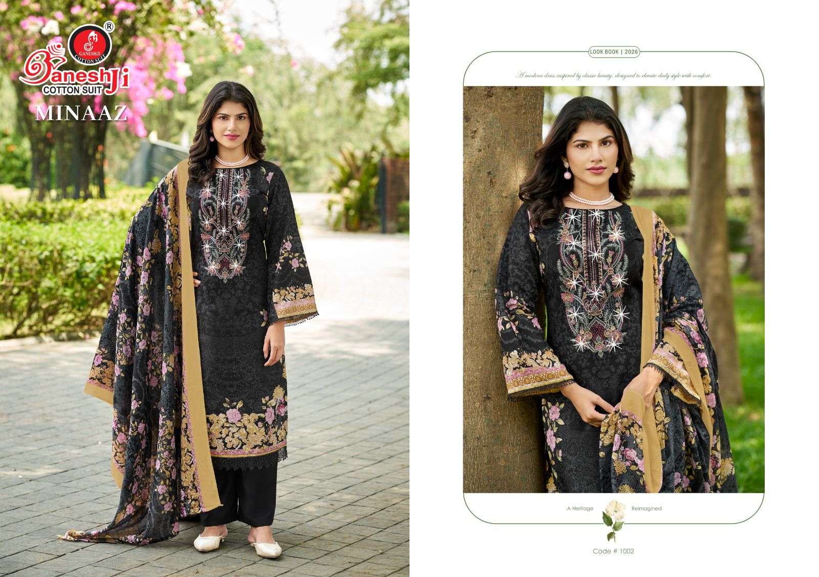 GANESHJI COTTON SUIT MINAAZ VOL 1 COTTON DIGITAL PRINT WITH FANCY WORK SUIT