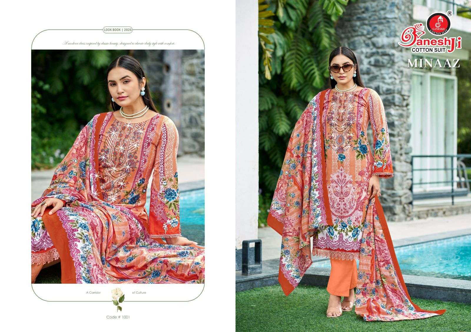 GANESHJI COTTON SUIT MINAAZ VOL 1 COTTON DIGITAL PRINT WITH FANCY WORK SUIT