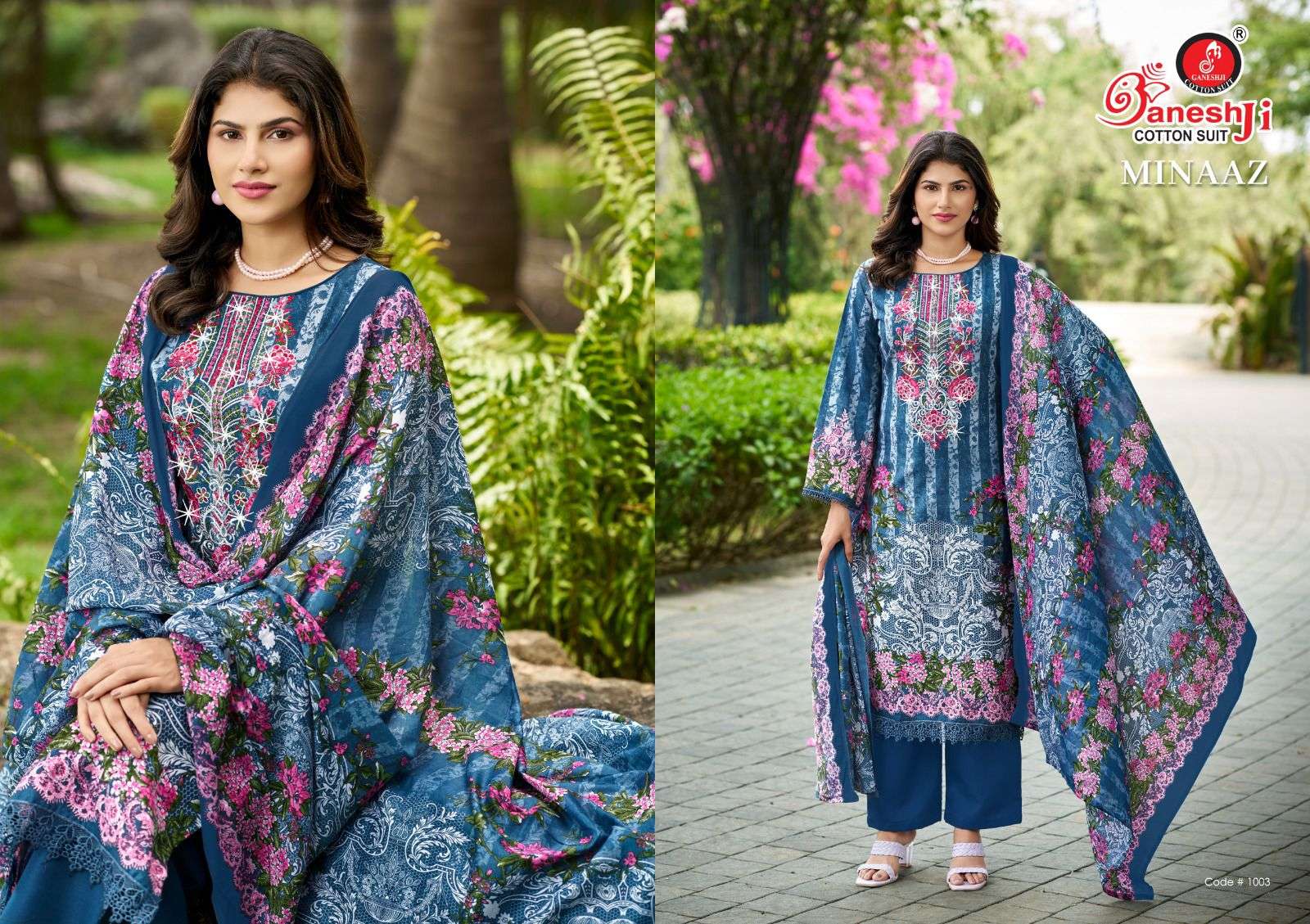 GANESHJI COTTON SUIT MINAAZ VOL 1 COTTON DIGITAL PRINT WITH FANCY WORK SUIT