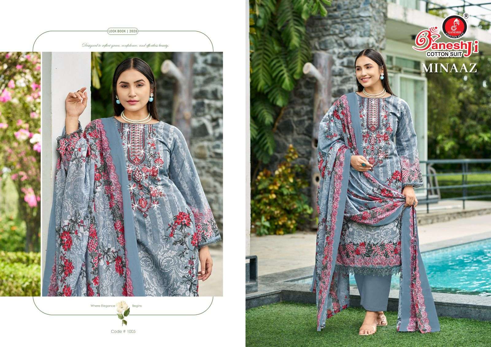 GANESHJI COTTON SUIT MINAAZ VOL 1 COTTON DIGITAL PRINT WITH FANCY WORK SUIT