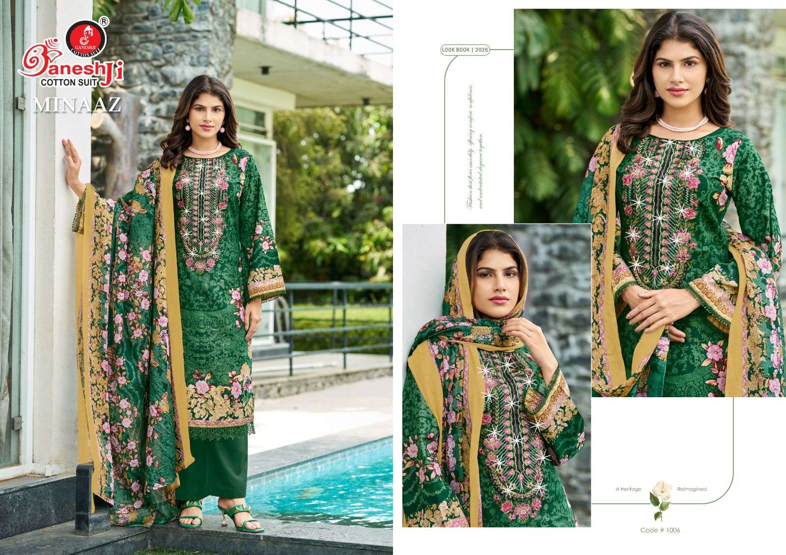 GANESHJI COTTON SUIT MINAAZ VOL 1 COTTON DIGITAL PRINT WITH FANCY WORK SUIT
