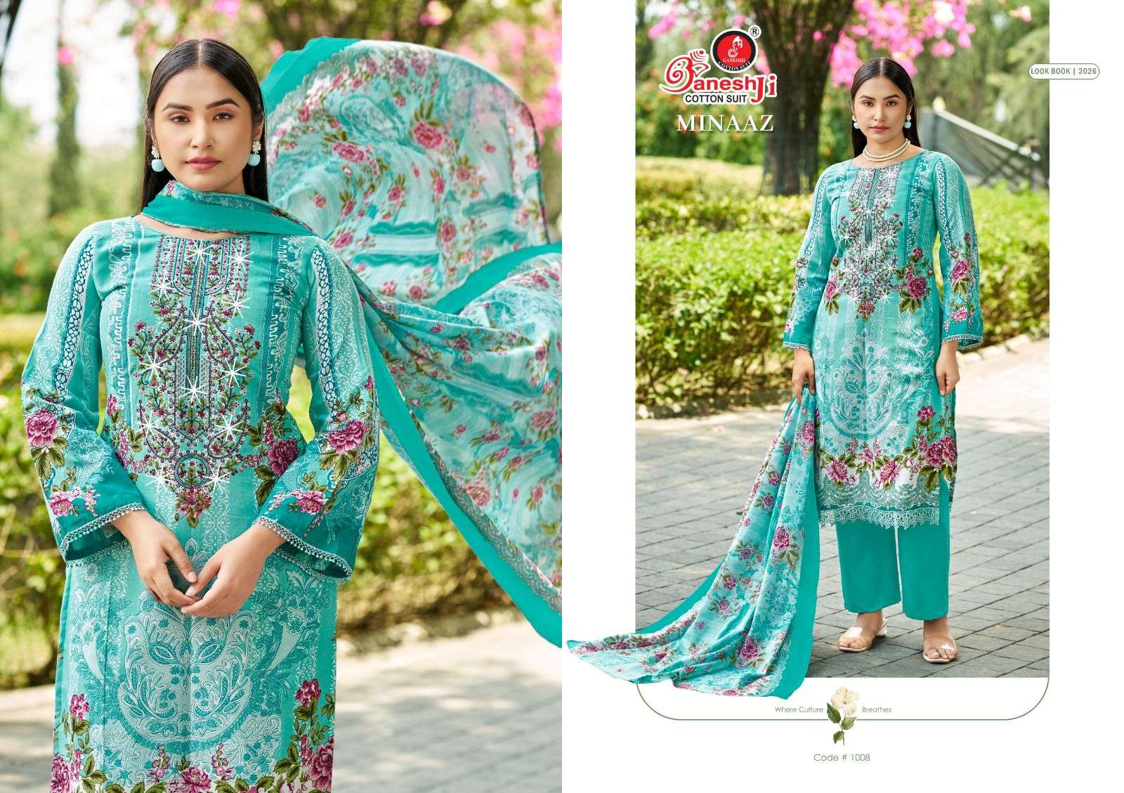 GANESHJI COTTON SUIT MINAAZ VOL 1 COTTON DIGITAL PRINT WITH FANCY WORK SUIT