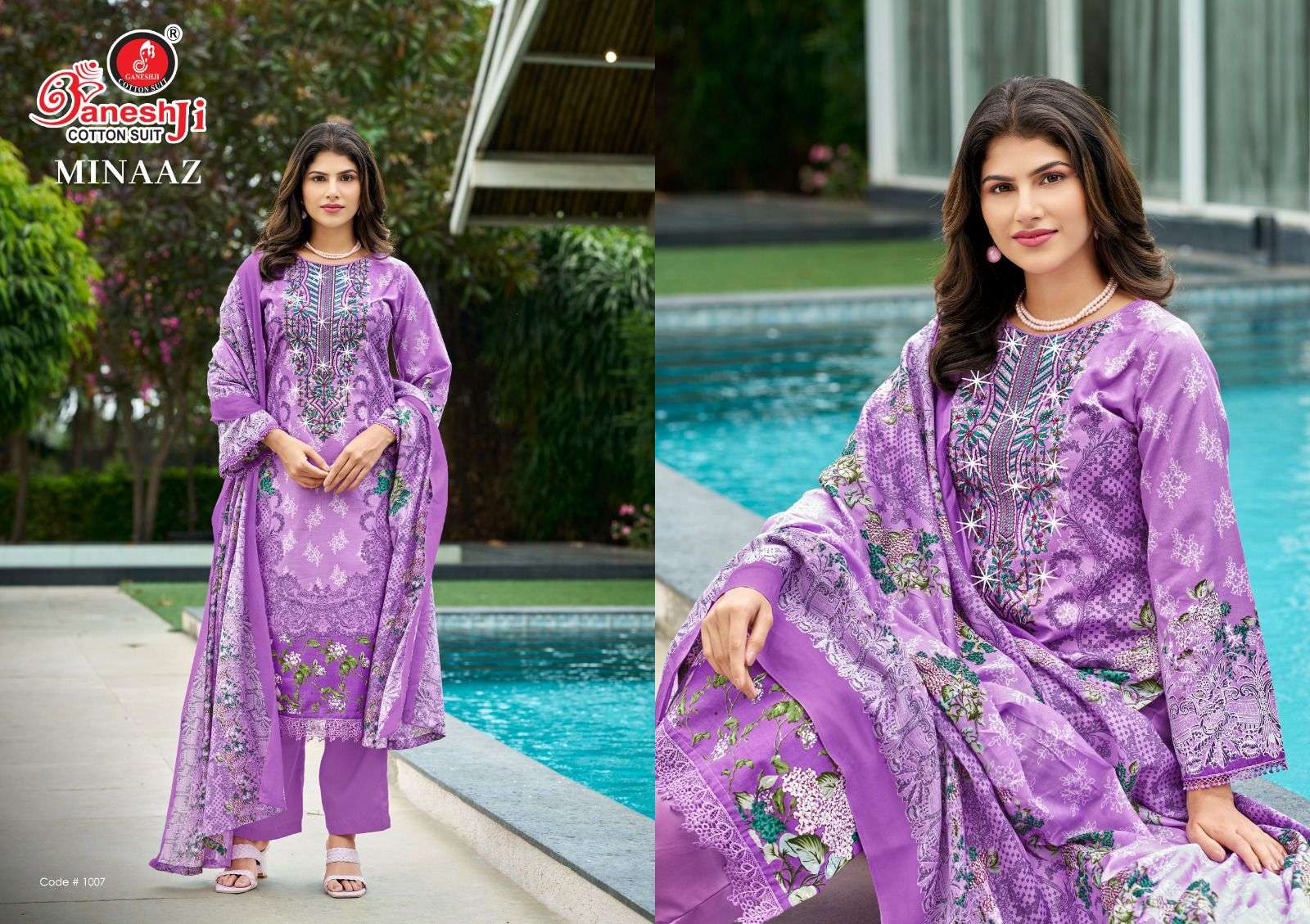 GANESHJI COTTON SUIT MINAAZ VOL 1 COTTON DIGITAL PRINT WITH FANCY WORK SUIT
