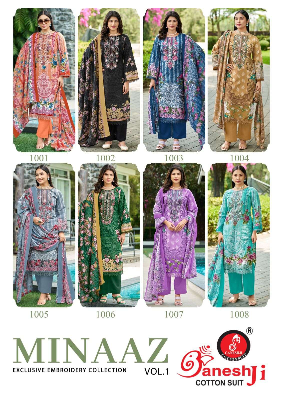 GANESHJI COTTON SUIT MINAAZ VOL 1 COTTON DIGITAL PRINT WITH FANCY WORK SUIT