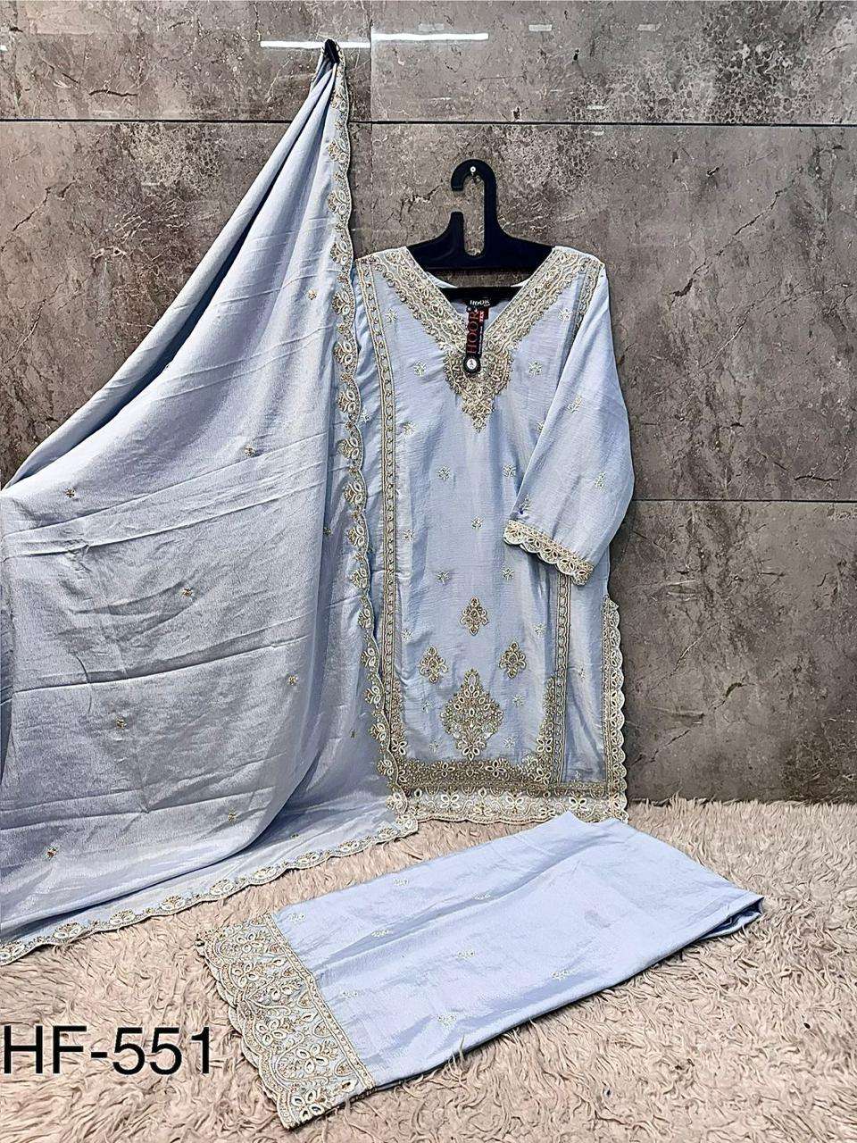 HOOR TEX HF 551 CHINON DESIGNER WORK PAKISTANI STYLE READY MADE SUIT