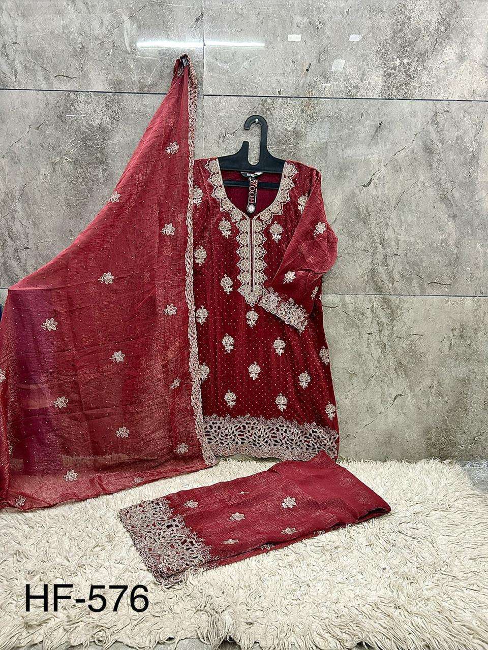 HOOR TEX HF 576 SILK BEAUTIFUL EMBROIDERY DESIGNER READY MADE PAKISTANI SUIT
