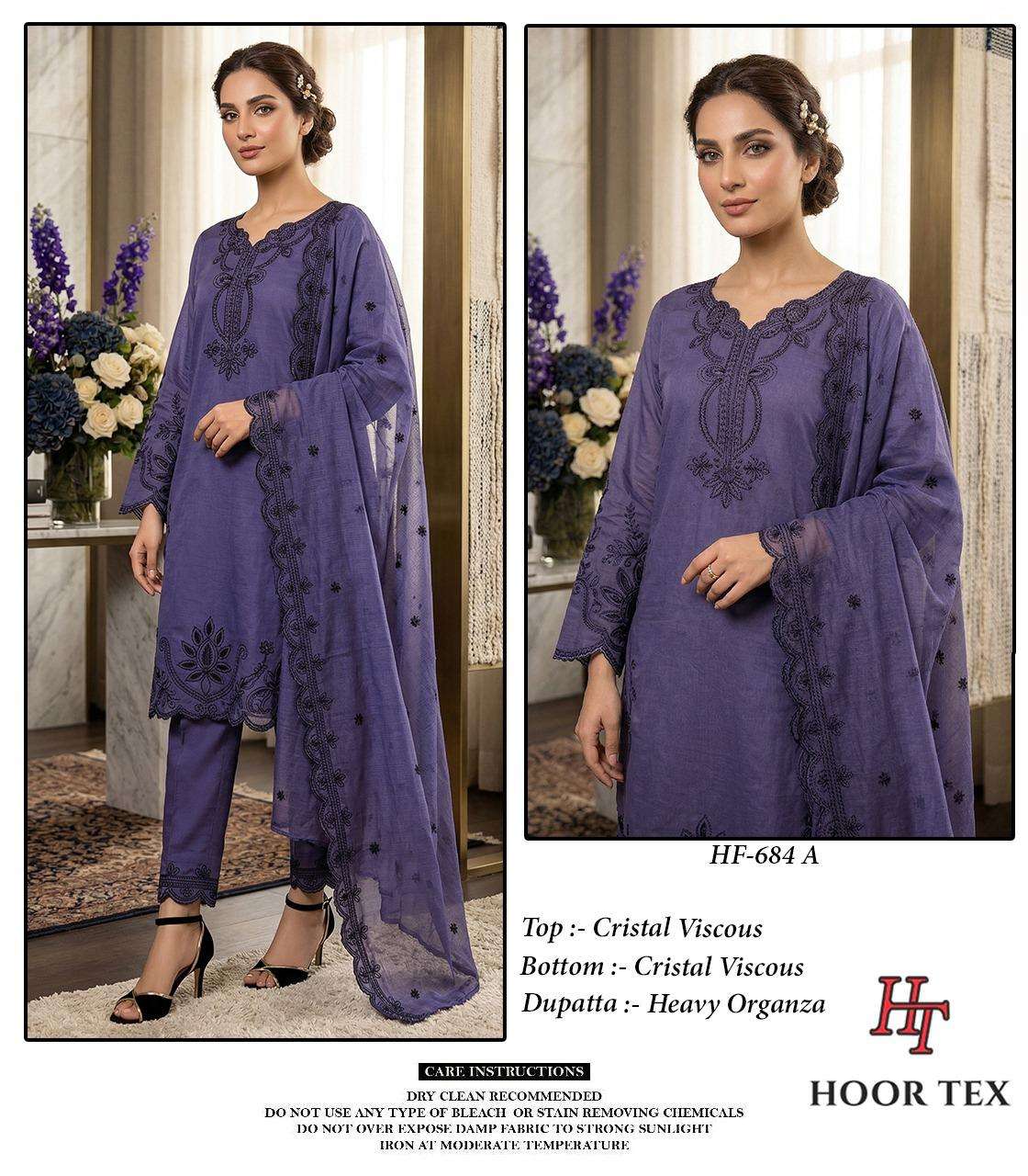 HOOR TEX HF 684 VISCOSE EMBROIDERY DESIGNER WORK READY MADE PAKISTANI SUIT