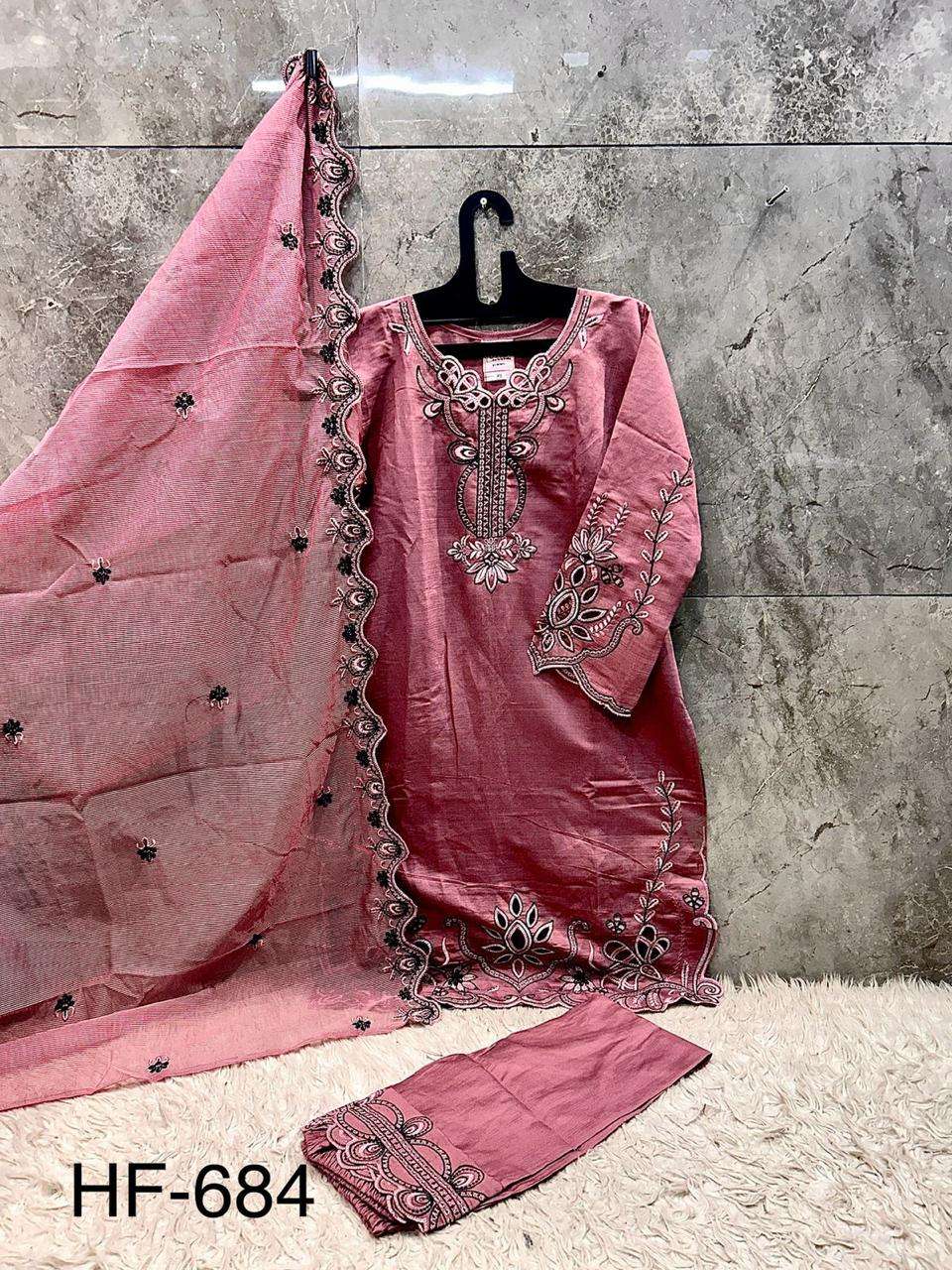 HOOR TEX HF 684 VISCOSE EMBROIDERY DESIGNER WORK READY MADE PAKISTANI SUIT