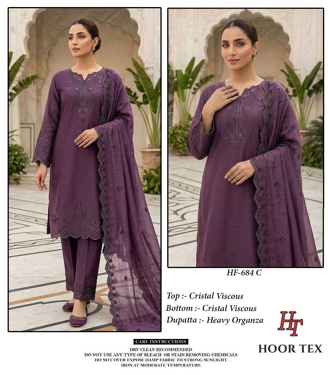 HOOR TEX HF 684 VISCOSE EMBROIDERY DESIGNER WORK READY MADE PAKISTANI SUIT