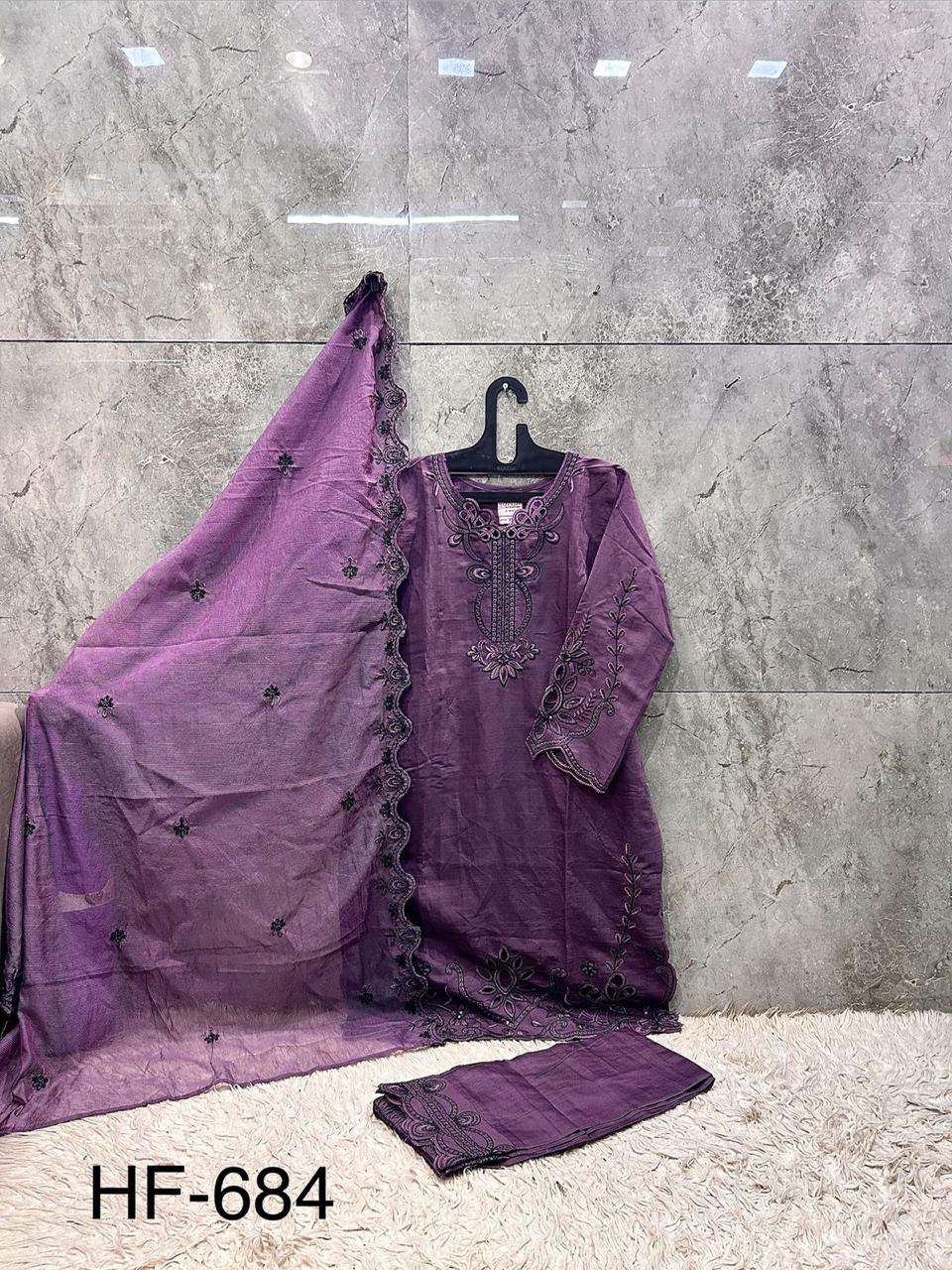 HOOR TEX HF 684 VISCOSE EMBROIDERY DESIGNER WORK READY MADE PAKISTANI SUIT