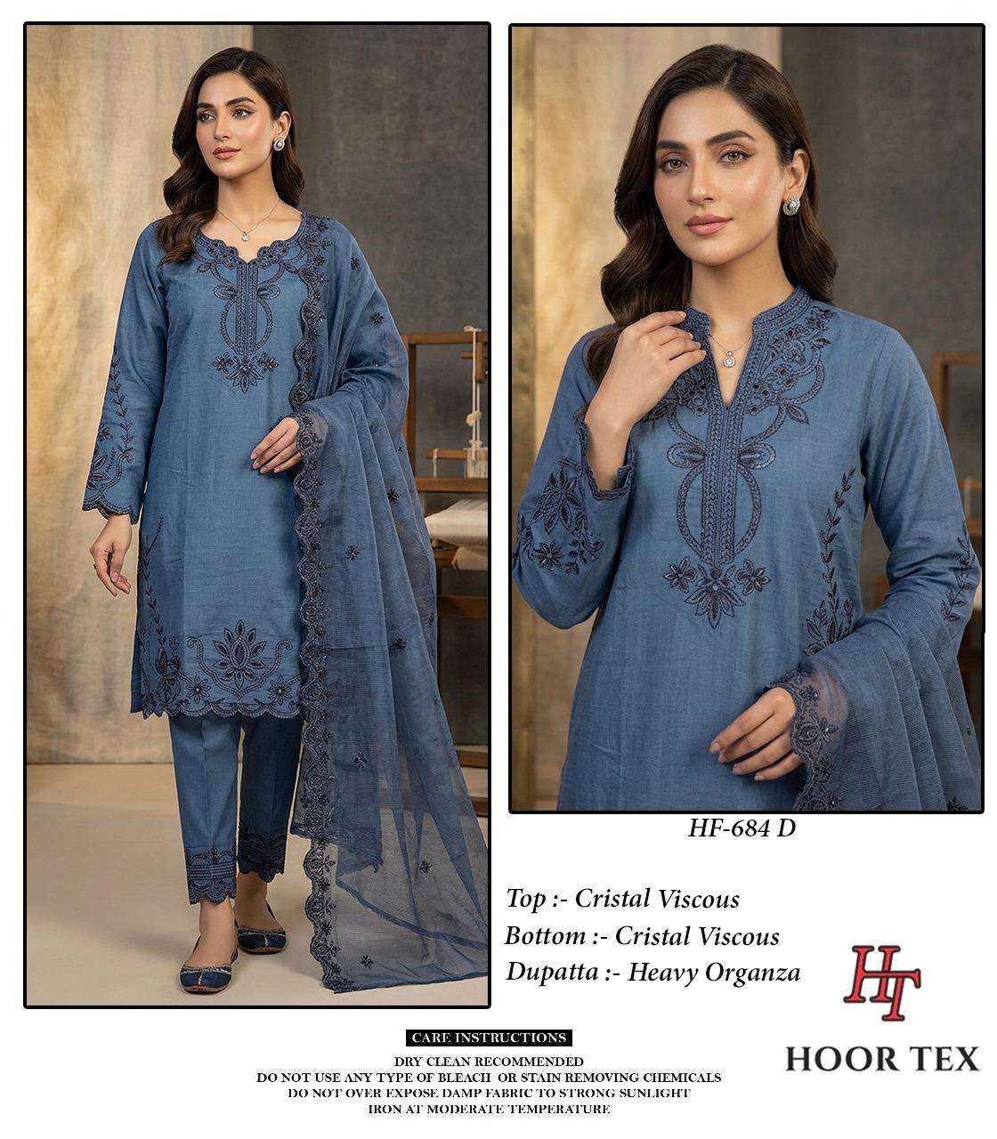 HOOR TEX HF 684 VISCOSE EMBROIDERY DESIGNER WORK READY MADE PAKISTANI SUIT