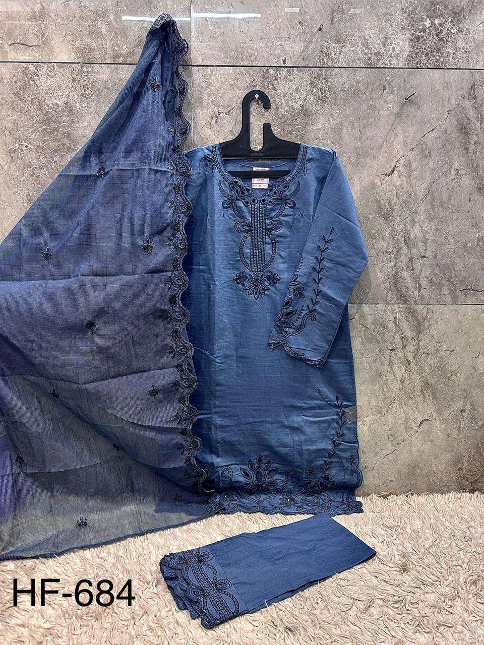 HOOR TEX HF 684 VISCOSE EMBROIDERY DESIGNER WORK READY MADE PAKISTANI SUIT