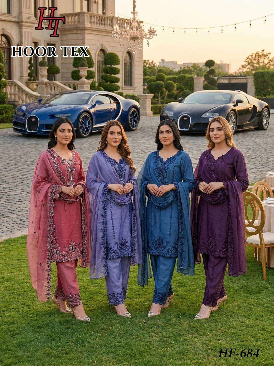 HOOR TEX HF 684 VISCOSE EMBROIDERY DESIGNER WORK READY MADE PAKISTANI SUIT