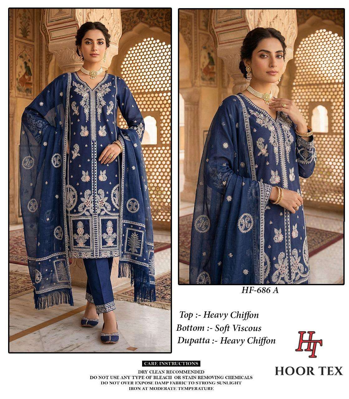 HOOR TEX HF 686 VISCOSE HEAVY BEAUTIFUL EMBROIDERY DESIGNER PAKISTANI SUIT
