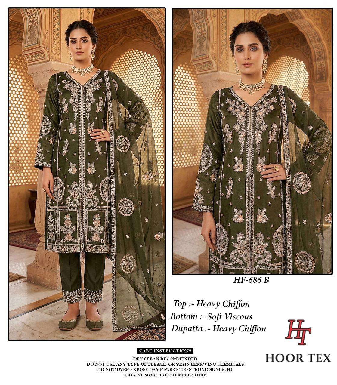 HOOR TEX HF 686 VISCOSE HEAVY BEAUTIFUL EMBROIDERY DESIGNER PAKISTANI SUIT