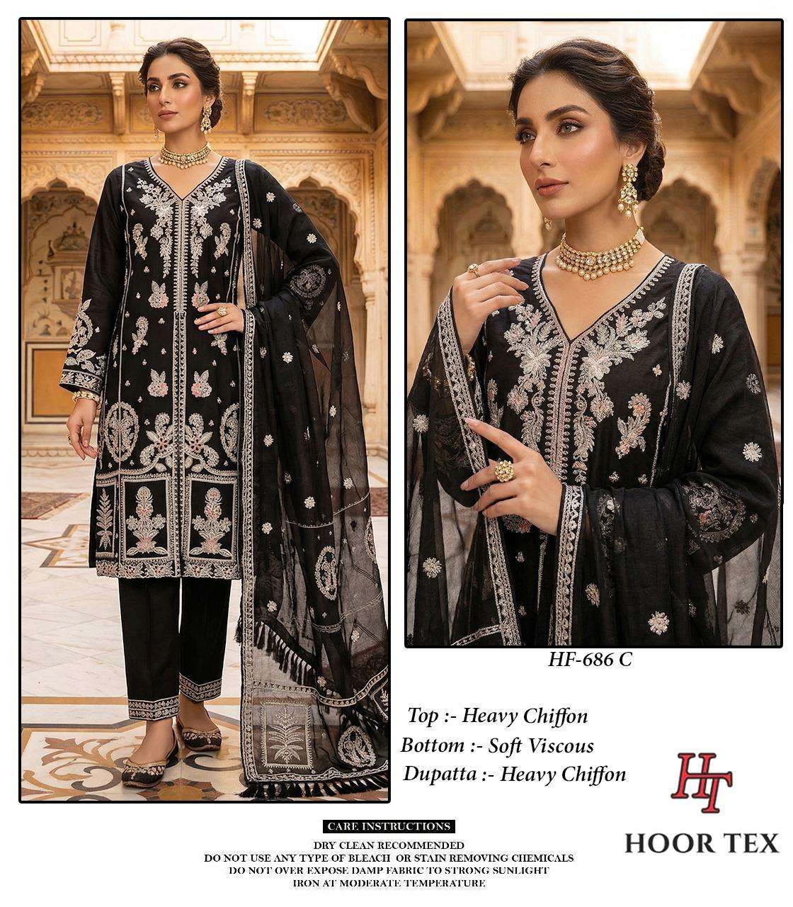 HOOR TEX HF 686 VISCOSE HEAVY BEAUTIFUL EMBROIDERY DESIGNER PAKISTANI SUIT