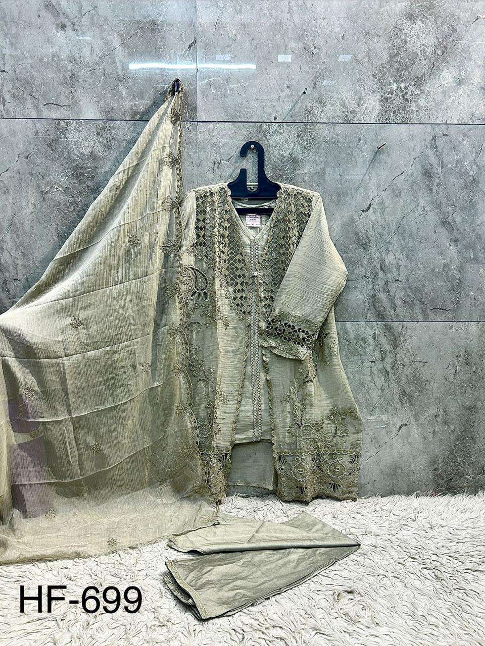 HOOR TEX HF 699 CHIFFON BEAUTIFUL EMBROIDERY DESIGNER WORK SUIT