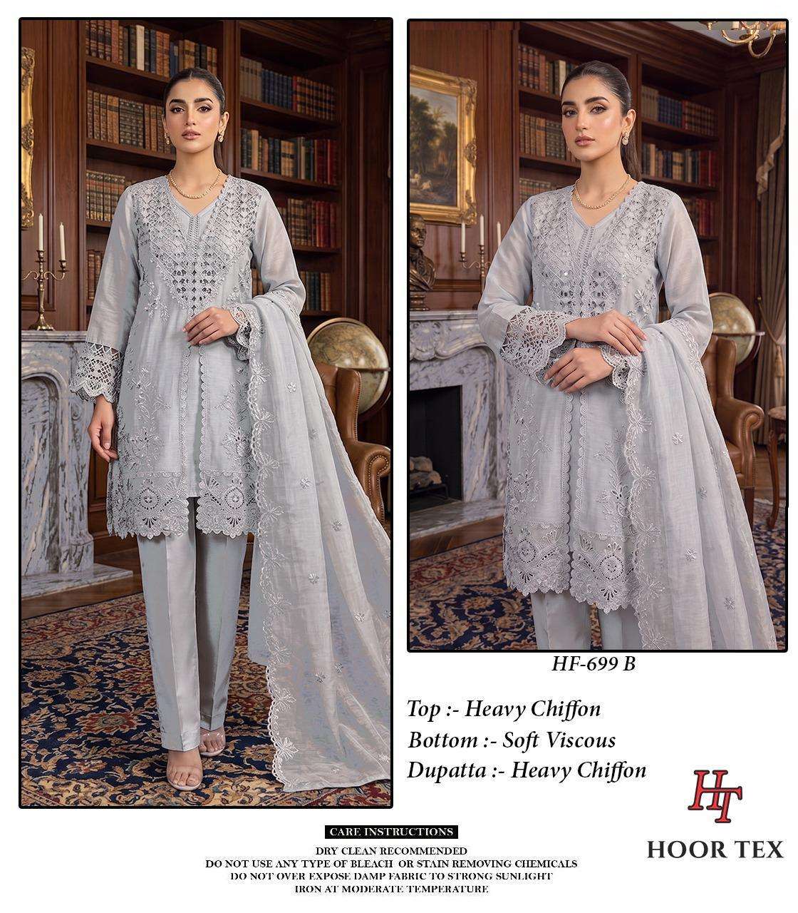HOOR TEX HF 699 CHIFFON BEAUTIFUL EMBROIDERY DESIGNER WORK SUIT