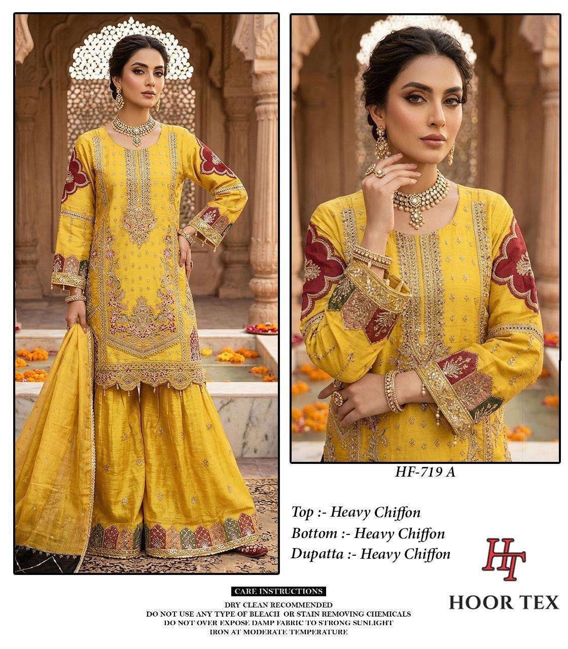 HOOR TEX HF 719 CHIFFON HEAVY EMBROIDERED DESIGNER WEDDING WEAR SUIT