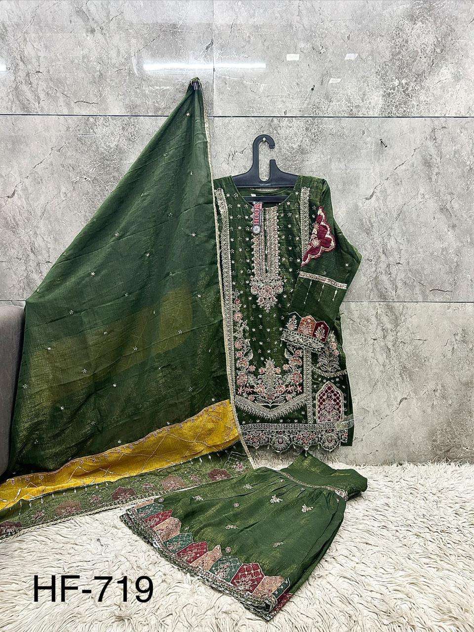 HOOR TEX HF 719 CHIFFON HEAVY EMBROIDERED DESIGNER WEDDING WEAR SUIT