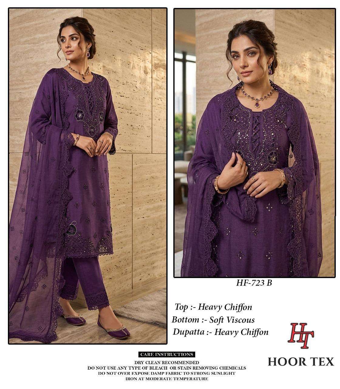 HOOR TEX HF 723 CHIFFON BEAUTIFUL EMBROIDERY DESIGNER READY MADE SUIT