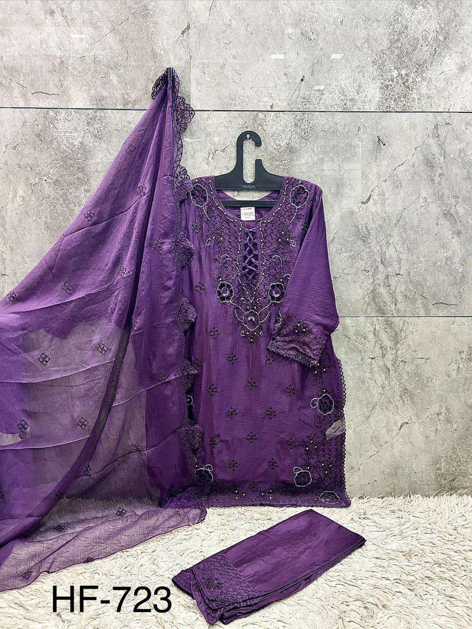 HOOR TEX HF 723 CHIFFON BEAUTIFUL EMBROIDERY DESIGNER READY MADE SUIT
