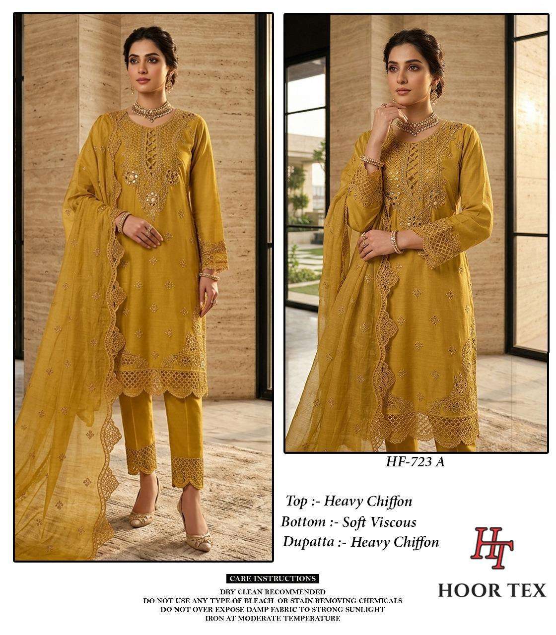 HOOR TEX HF 723 CHIFFON BEAUTIFUL EMBROIDERY DESIGNER READY MADE SUIT