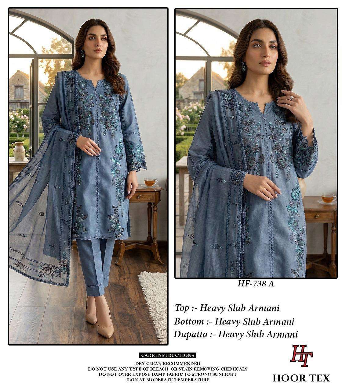 HOOR TEX  HF 738 COTTON BEAUTIFUL EMBROIDERY DESIGNER WORK READY MADE PAKISTANI SUIT