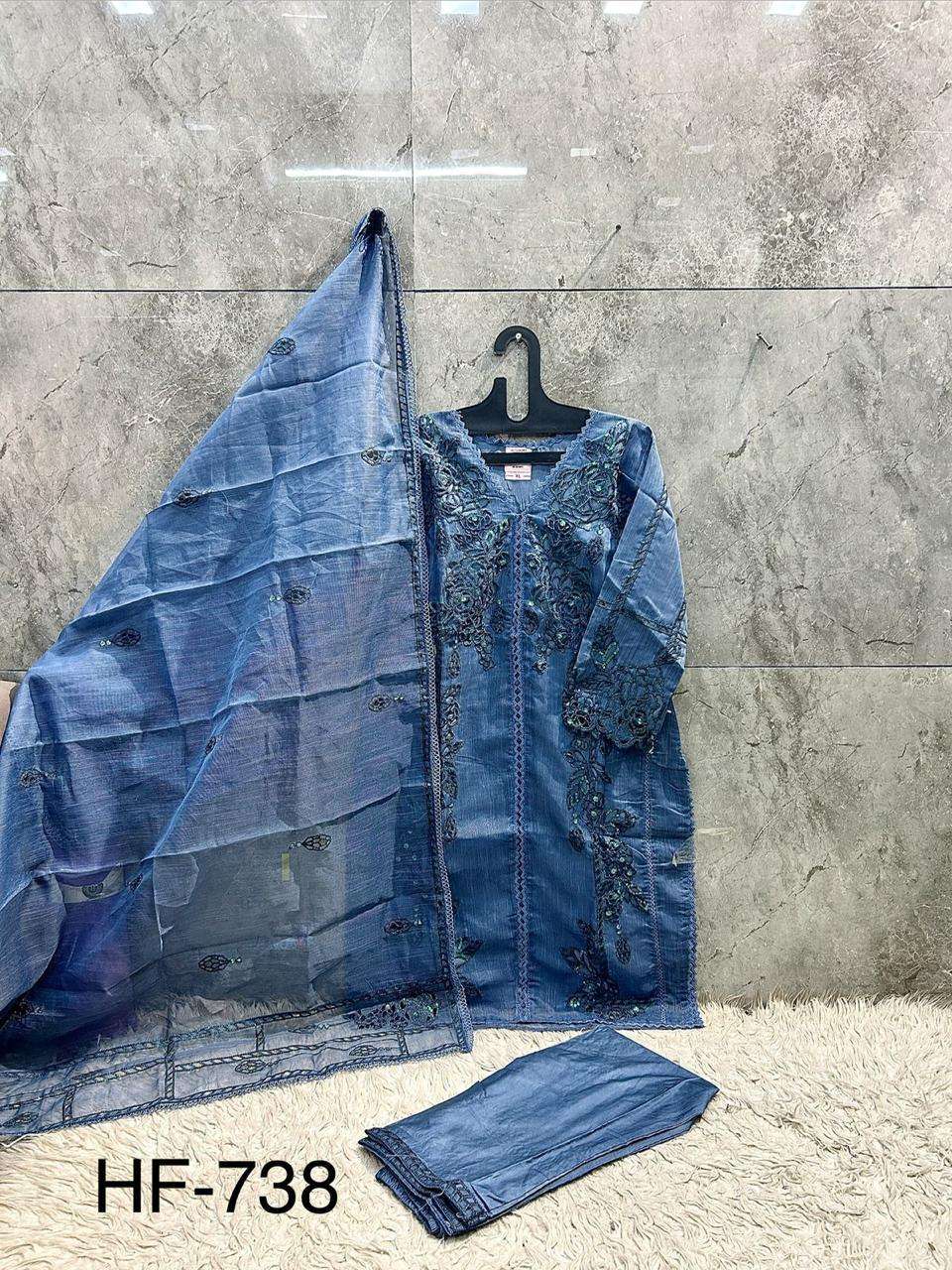 HOOR TEX  HF 738 COTTON BEAUTIFUL EMBROIDERY DESIGNER WORK READY MADE PAKISTANI SUIT
