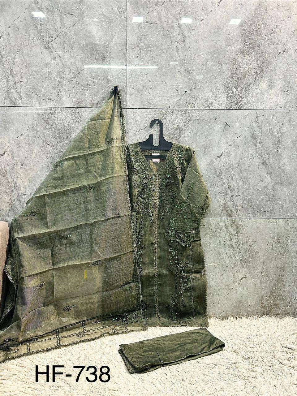 HOOR TEX  HF 738 COTTON BEAUTIFUL EMBROIDERY DESIGNER WORK READY MADE PAKISTANI SUIT