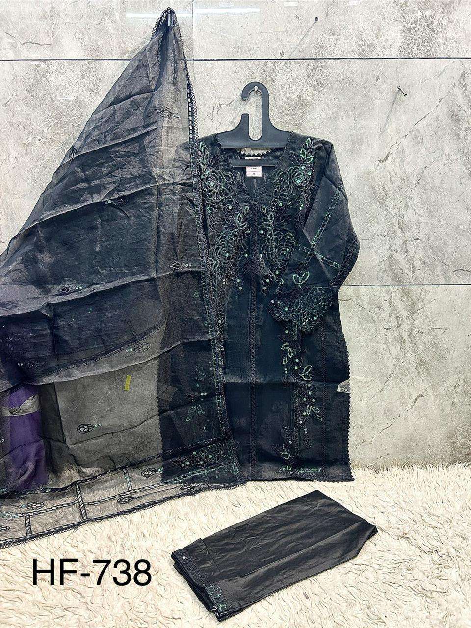 HOOR TEX  HF 738 COTTON BEAUTIFUL EMBROIDERY DESIGNER WORK READY MADE PAKISTANI SUIT