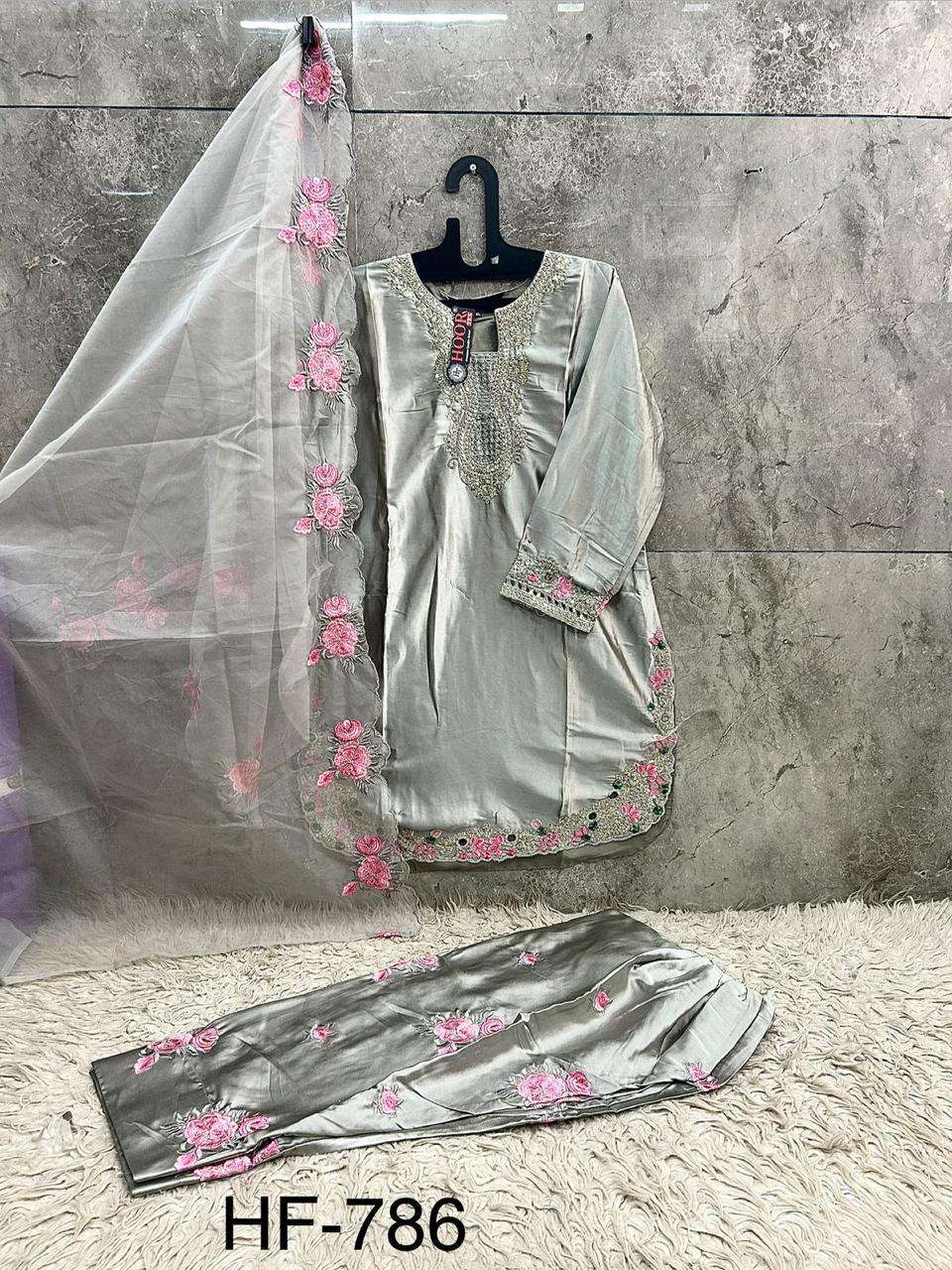 HOOR TEX HF 786 SATIN DESIGNER WORK FESTIVE WEAR LADIES SUIT